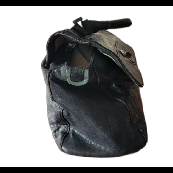 Tory Burch Audra Glazed Leather Black Satchel Bag - Picture 3 of 14